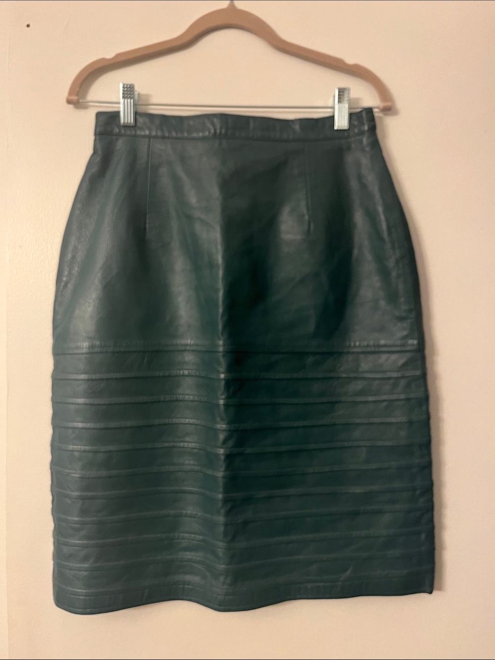 Vintage bagatelle Dark Green Leather Pencil Skirt